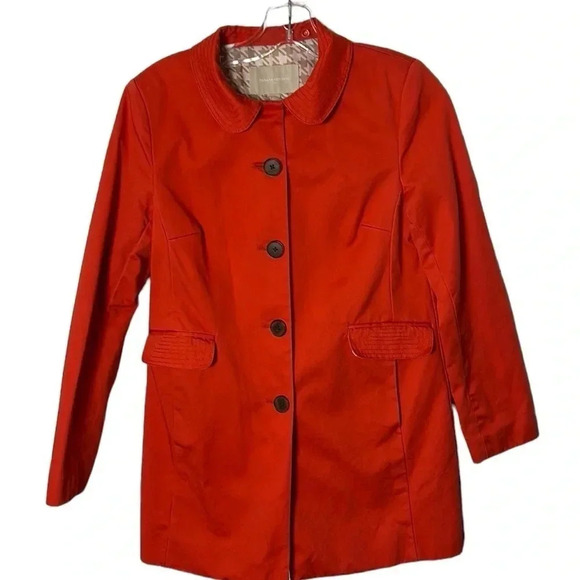 BANANA REPUBLIC. Coat. Women XS. Coral/soft Red jacket,flap pockets,button front - Picture 8 of 17